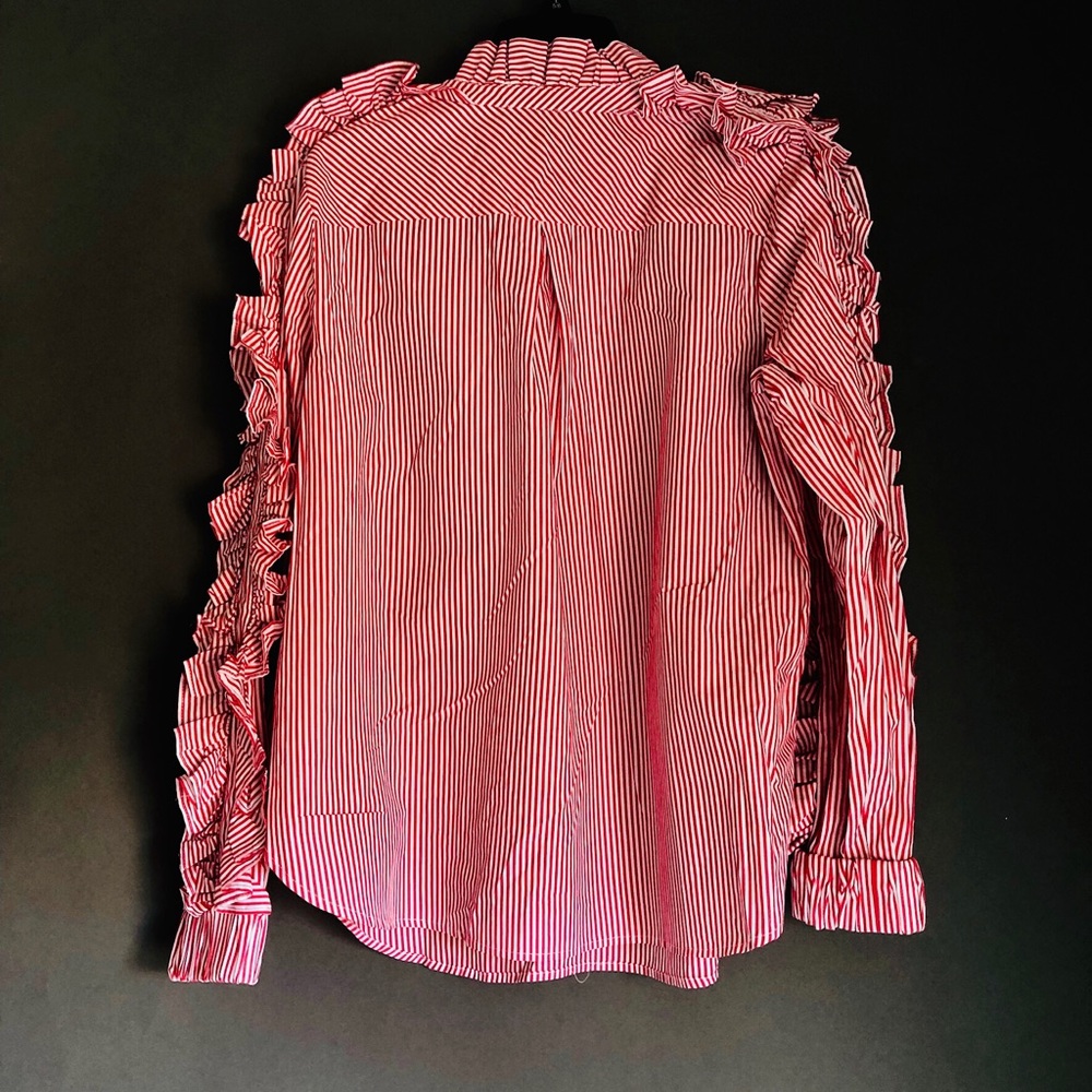 NWOT greysn Red And White Ruffles Striped Shirt - Picture 4 of 5